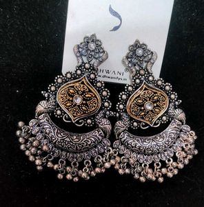 Big oxidised peacock Jhumka
