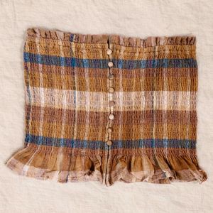 Plaid Tube Top with Buttons