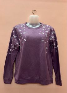 Purple With Floral Print Sweatshirt