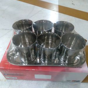 Stainless Steel Glass N Tray Set