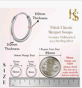 925 Silver Hoop Earrings 12mm Diameter 2mm Thick