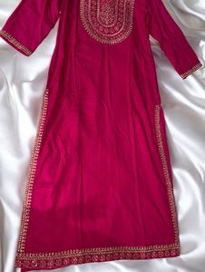Royal Pink Kurta With Mirror Work Golden Embroider