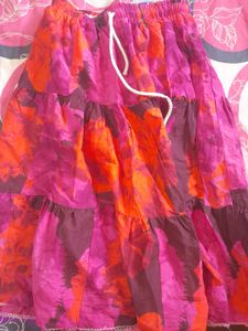 Pink And Orange Knee Length Skirt
