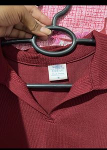 Women Maroon Collared Top