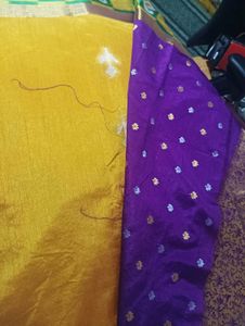 Golden Saree With Blue Pallu