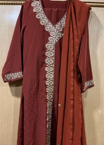 Rust maroon embroidered Kameez salwar suit