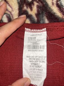 Maroon Fitted Solid Long Sleeve Top