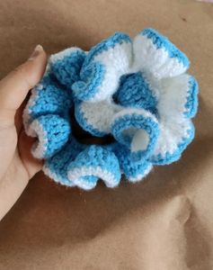 Blue & White Crochet Scrunchie
