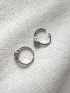 Pure Silver Toe Rings With Pink Stone