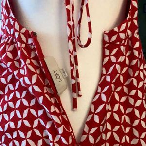 LOFT Red White Printed Dress (Size 2)