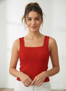 Red Ribbed Knit Tank Top