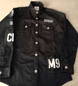 Stylish Black Graphic Denim Shirt, M Size