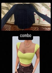 (Combo)Black Long Sleeve Top And Yellowtop