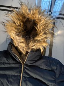 New Navy Puffer Coat with Fur Hood