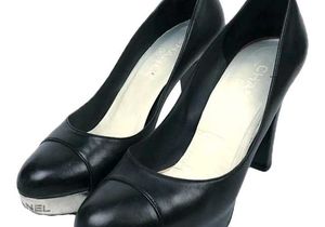 CHANEL BLACR SILVER COTED HEEL
