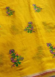 Yellow Embroidered saree and pink small  border