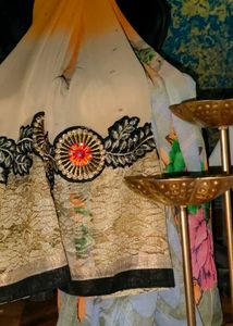 Orange Saree, Black Border &amp; Beautiful Embroidery