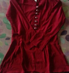Red Button-Down Crip Top