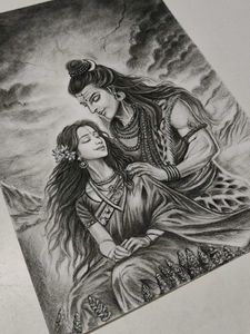 Lord Shiv Parwati Charcoal Drawing