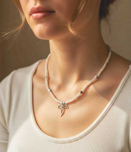 coquette y2k Beaded Bow Necklace