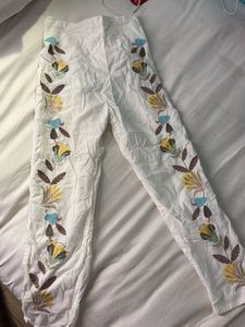 Embroidered White Pants