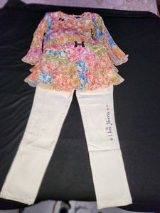 Cute Colorful top with white stretchable pant