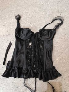 Black Sequin Dark Fem Ruffle Bottom Garter Corset