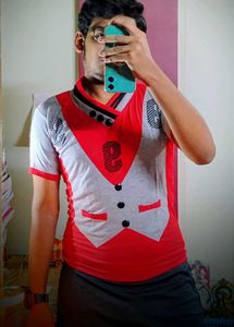 Cotton T-Shirt For Boys-Red 🔴 (With Collar)