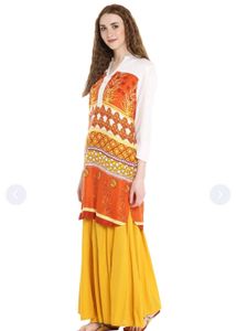 Beautiful Flowy White &amp; Orange Akkriti Kurta