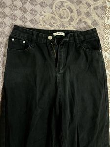 Combo of brown dress and black wide leg jeans