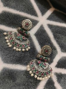 Antique Earrings With Red And Green Stones🪄