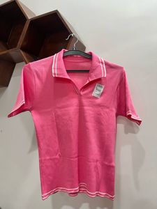 Pink Polo Knit Top