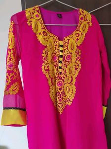 Pink Embroidered Kurta