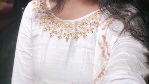 3pc Set, White Suit With Golden Work