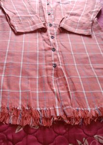 Peach Plaid Button-Up