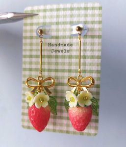 Strawberry Blooms Bow Dangle Earrings