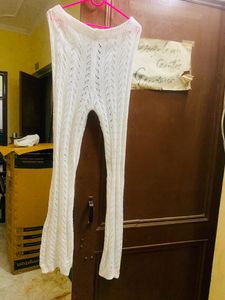 White Trendy Crochet Pants