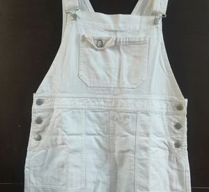 White Denim Dungaree With Pockets