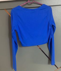 Blue Long Sleeve Crop Top