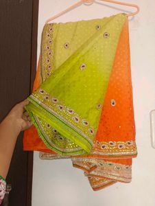 Green And Orange Saree