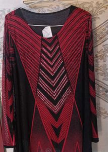 Red & Black Geometric Long Sleeve Top
