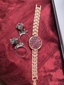 Rose Gold Watch with Earrings Set