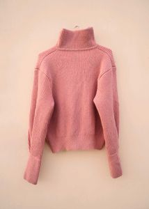 Pink Ribbed Knit Zip-Up Sweater