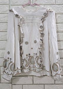 Boho ZARA Cotton Blend Embroidered Ruffle Tunic