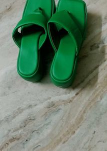 Green Square Toe Thong Sandals