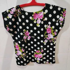 Chic Black Polka Dot &amp; Floral Printed Top