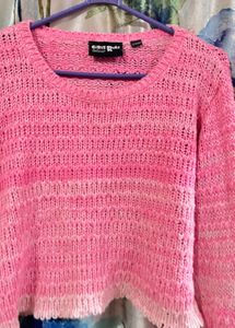 Pink Knit Crochet Top