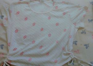 White Floral Print Tie-Side Top