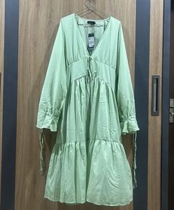 Boho Sage Green Tie-Front Midi Dress ❤️