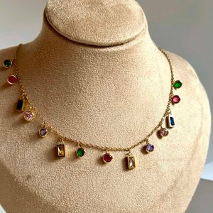 Gold-plated Multicolour Geometrical Necklace